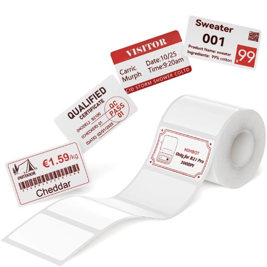 Öntapadós címke tekercsben "Kétszínű", 50 x 30 mm, 230 db/tekercs, Piros/Fekete - NIIMBOT