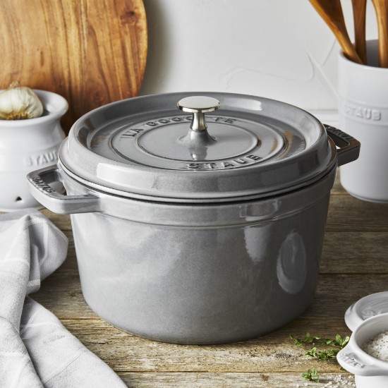 Cocotte mély főzőedény, öntöttvas, 24cm/4.7L, Graphite Grey - Staub