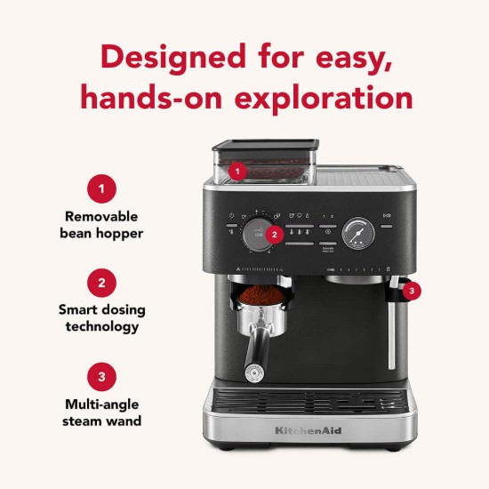 Félautomata elektromos eszpresszógép, 1500 W, "Cast Iron Black" szín - KitchenAid