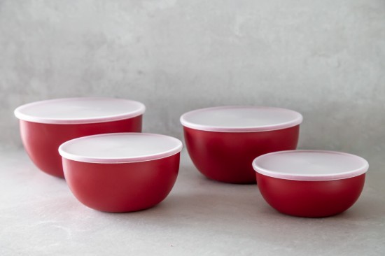 4 részes előkészítő tálak, műanyag, tetővel, Empire Red - KitchenAid