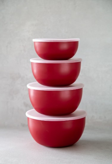 4 részes előkészítő tálak, műanyag, tetővel, Empire Red - KitchenAid