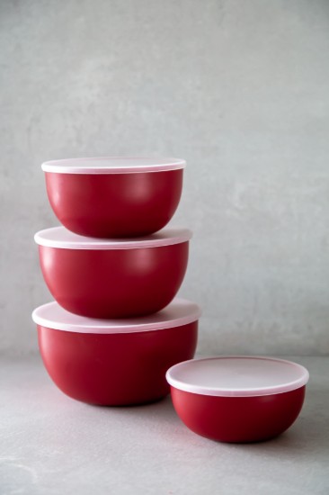 4 részes előkészítő tálak, műanyag, tetővel, Empire Red - KitchenAid