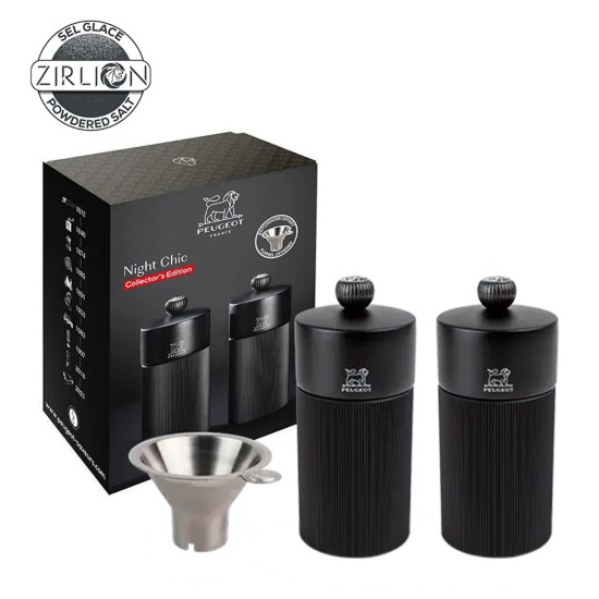2 darabos só- és borsőrlő készlet, 12 cm, "Line Z", rozsdamentes acél tölcsérrel - Peugeot