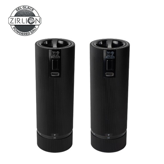 2 darabos elektromos só- és borsőrlő készlet, 15 cm, "Line Z", Matte Black - Peugeot