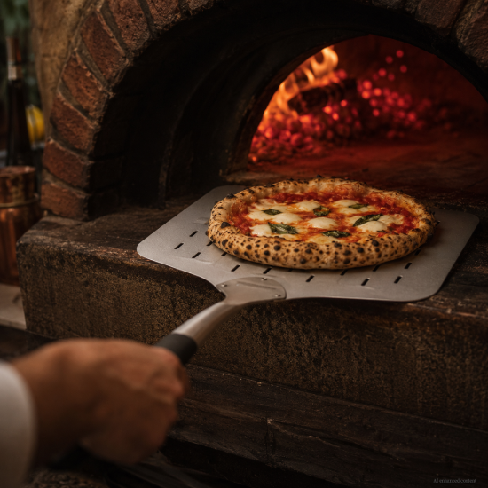 Perforált pizzalapát, 66 × 30 cm, rozsdamentes acél - Zokura