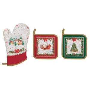 Konyhakesztyűs szett és 2 főzőedény tartó, "Christmas Heritage" - Easy Life