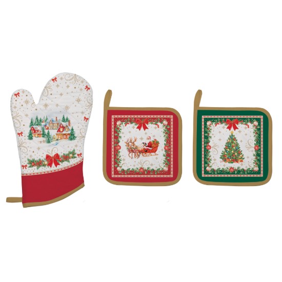 Konyhakesztyűs szett és 2 főzőedény tartó, "Christmas Heritage" - Easy Life