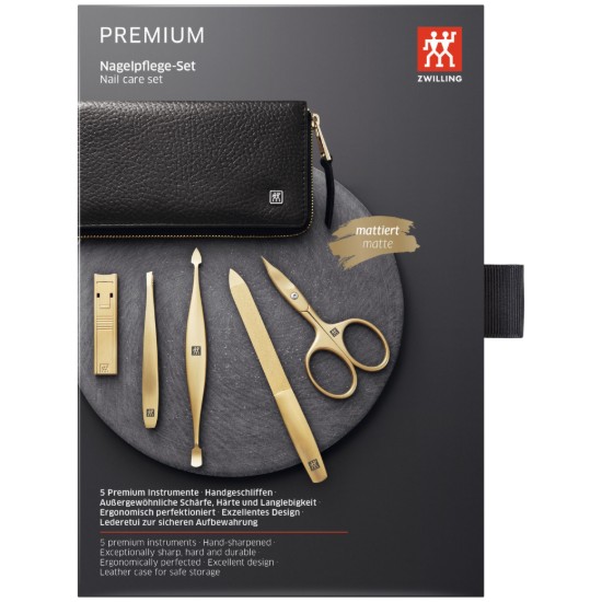 5 részes manikűr szett, rozsdamentes acél, fekete bőrtok - Zwilling PREMIUM