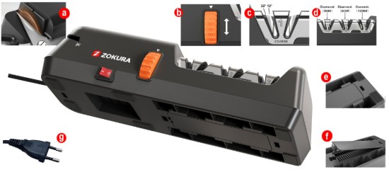 Elektromos élező késekhez és ollókhoz, 3 fokozattal, 18W - Zokura