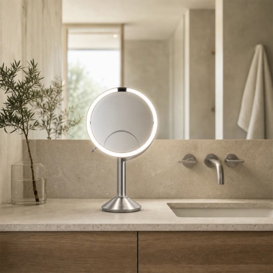 Sminktükör szenzorral, 23 cm, "Trio", Brushed Stainless Steel - simplehuman