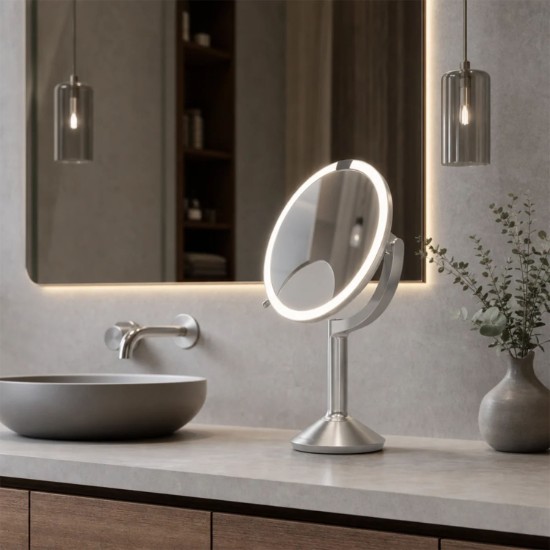 Sminktükör szenzorral, 23 cm, "Trio", Brushed Stainless Steel - simplehuman